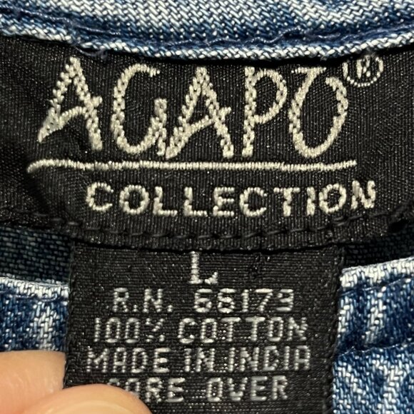 Agapo Womens Maxi Denim Jumper Dress Sz L Embroidered Floral Cottagecore Teacher - Picture 8 of 9